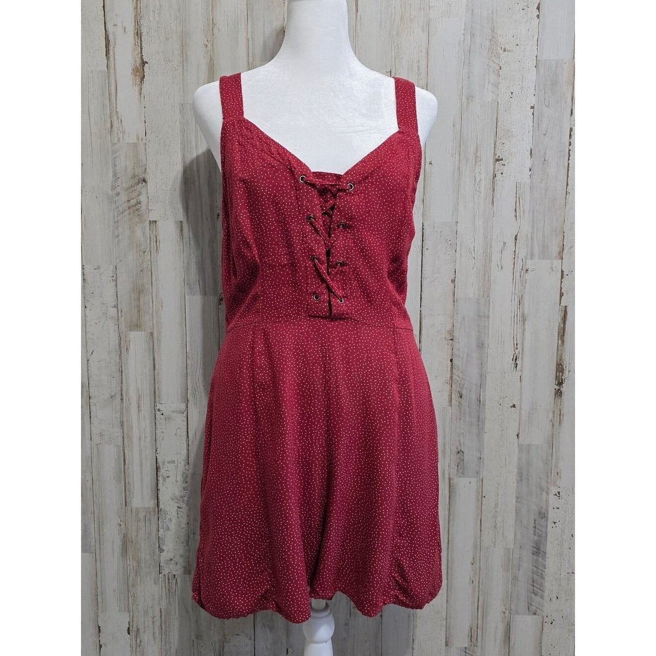 American Eagle Outfitters Red White Polka Dot Lace Up Romper Size Medium