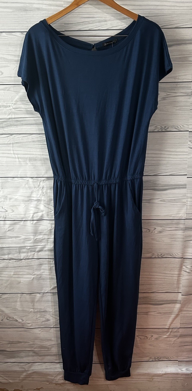 PRETTY GARDEN Drawstring Jumpsuit Sleeveless Navy Size Medium j314