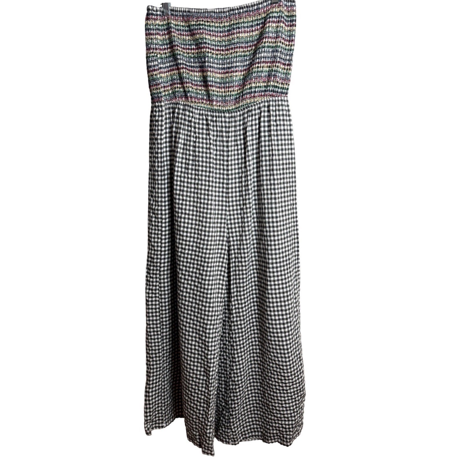 Hem & Thread Jumpsuit Women Medium Black White Gingham Rayon Smocked Strapless
