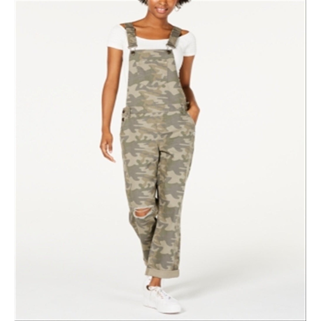 Vanilla Star Women’s Ripped Camouflage Overalls Jumper Green Size 0