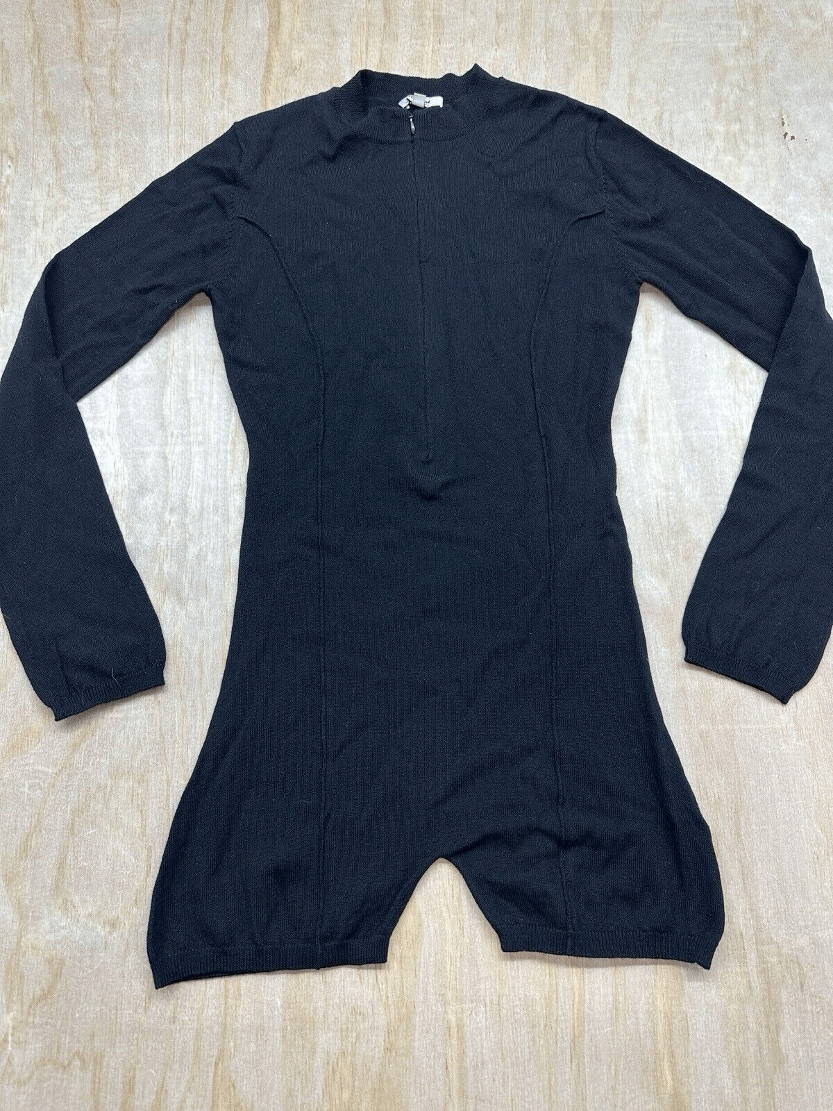 Miaou Womens Black Merino Wool Knit Long Sleeve Zip Mock Neck Romper Size M