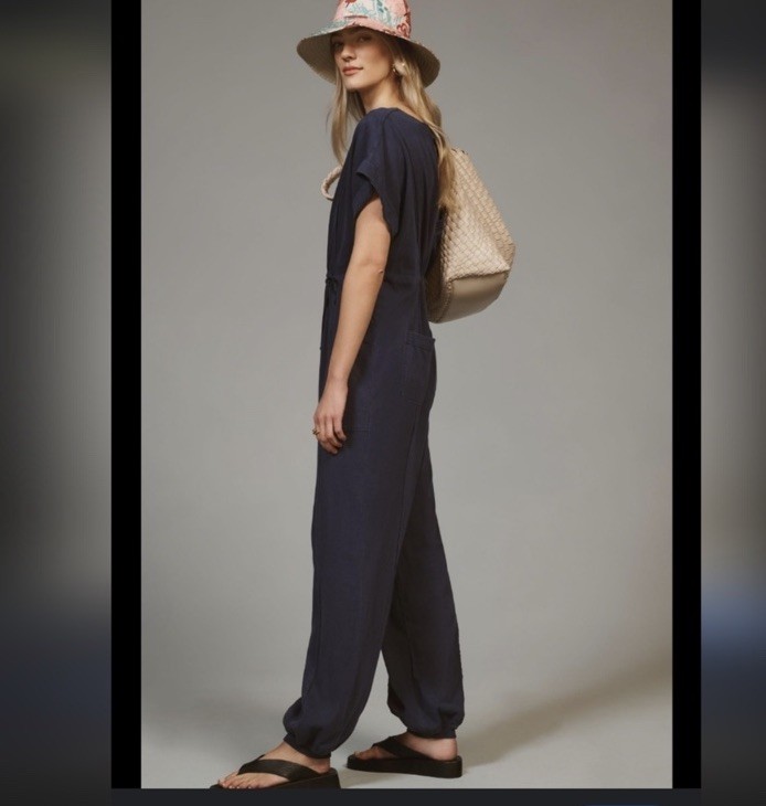 Daily Practice by Anthropologie Oversized Jumpsuit V-neckline Navy Sz S