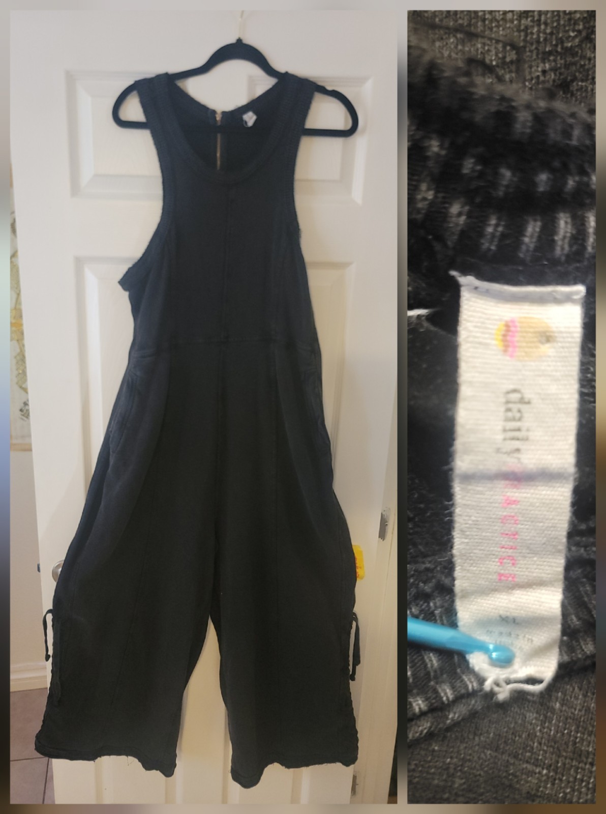 Daily Practice by Anthropologie Horizon Wide-Leg Jumpsuit Sz XL Zip Charcoal