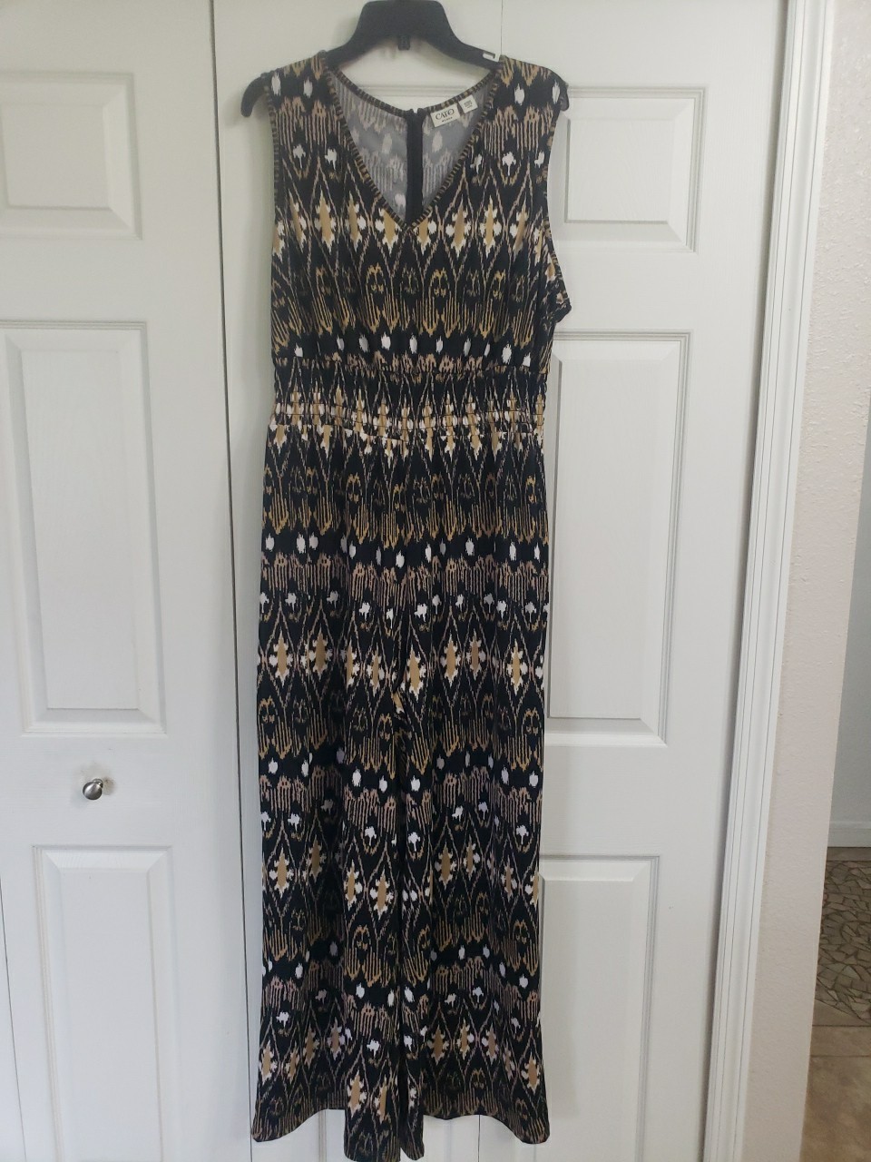 Cato Womens Jumpsuit Sz 18/20W Black Beige Sleeveless Wide Leg Stretch Back Zip