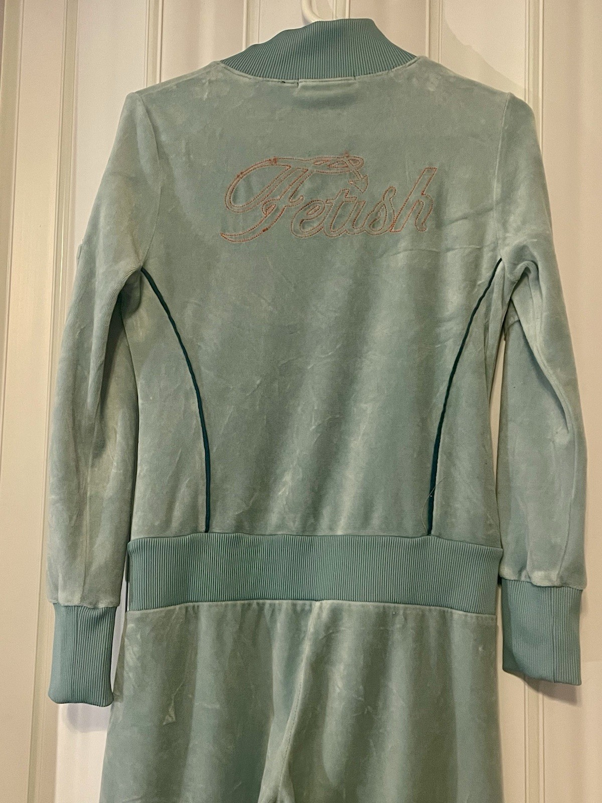 Fetish One Piece Track Suit Velour Blue Womens•L LongSleeve 1/2 Zip Pocket Y2K