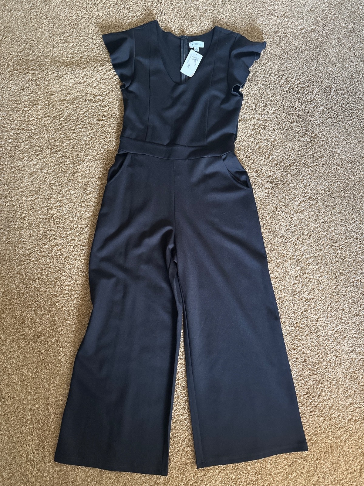 Evereve NWT Black Nellie Flutter Jumpsuit Crop Wide Leg