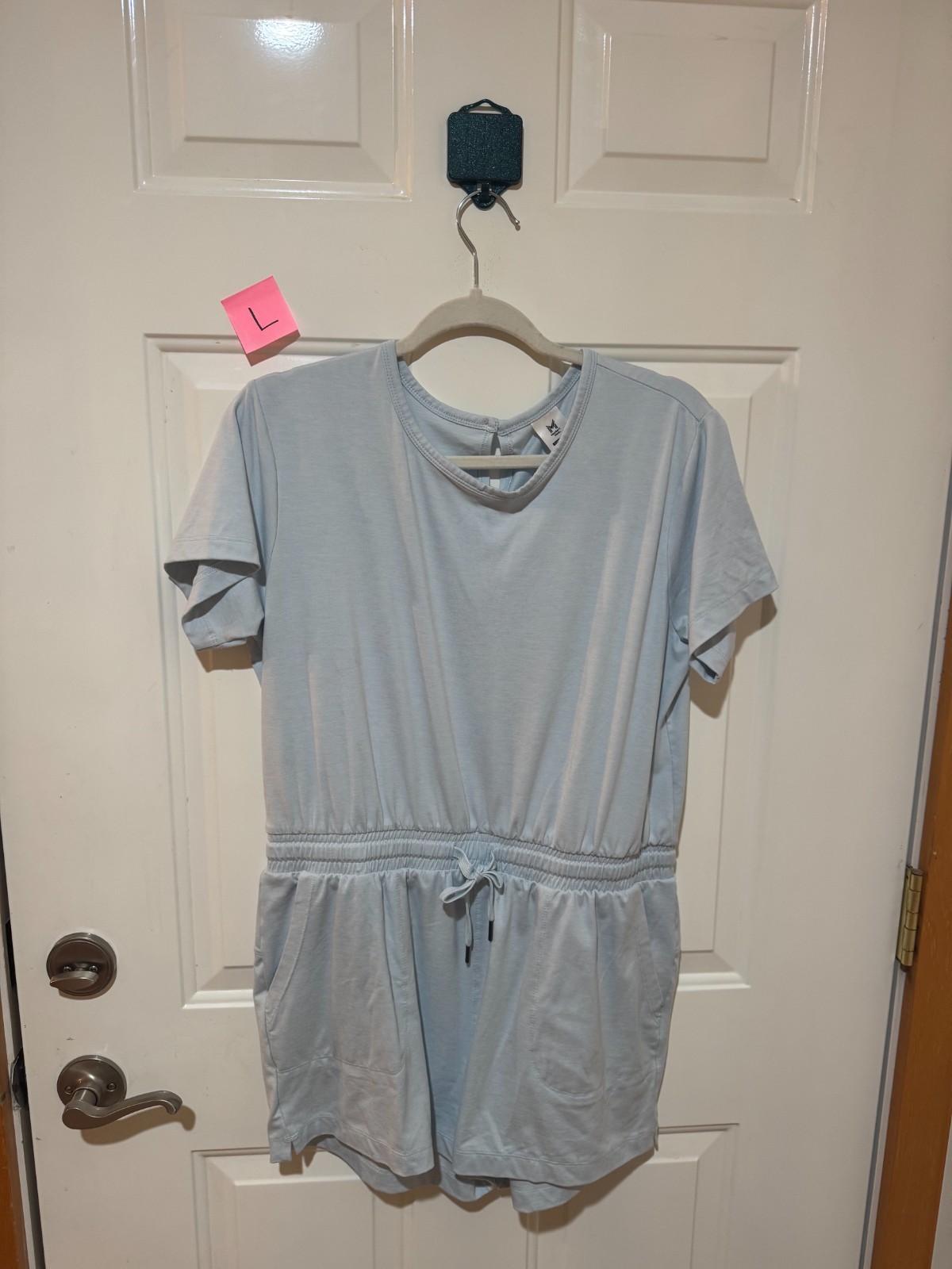 Member’s Mark Romper Women L Light Blue Short Sleeve Hook & Eye Elastic Waist