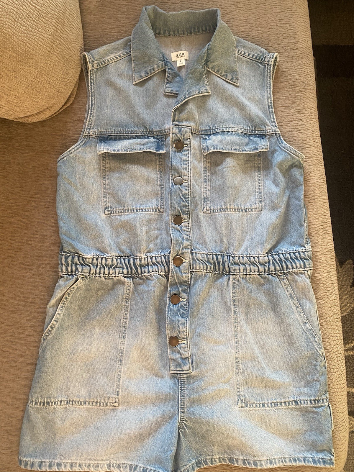 A.N.A Sleeveless Denim Button-Up Romper Jumpsuit – Size L – EUC