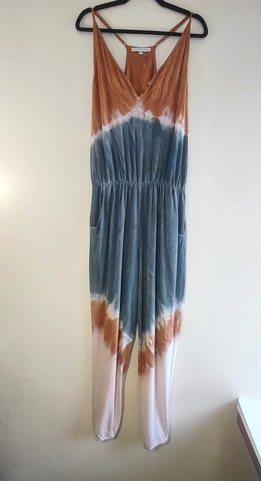 YFB Young Fabulous Broke Tie-Dye Tank Top Jumpsuit Boho Indie Earthy Sz Medium