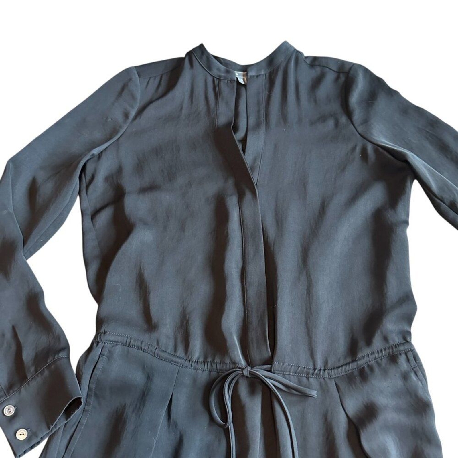Vince Black Long Sleeve Classic Jumpsuit Defined Waist Straight Leg Size 0 Women