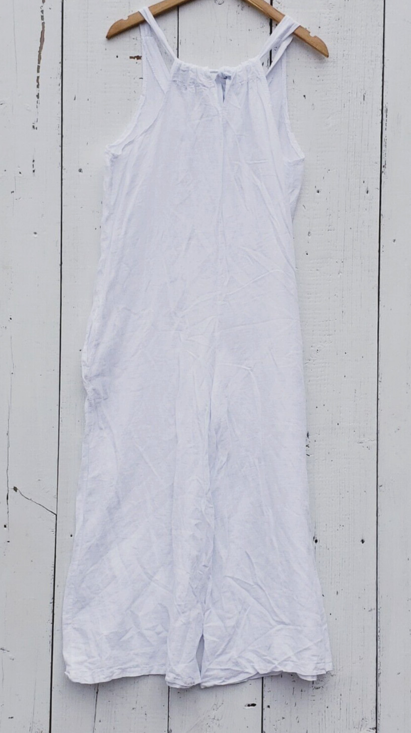 $199 Elena Baldi Made In Italy White 100% Linen Sleeveless Relaxed Jumpsuit Sz S