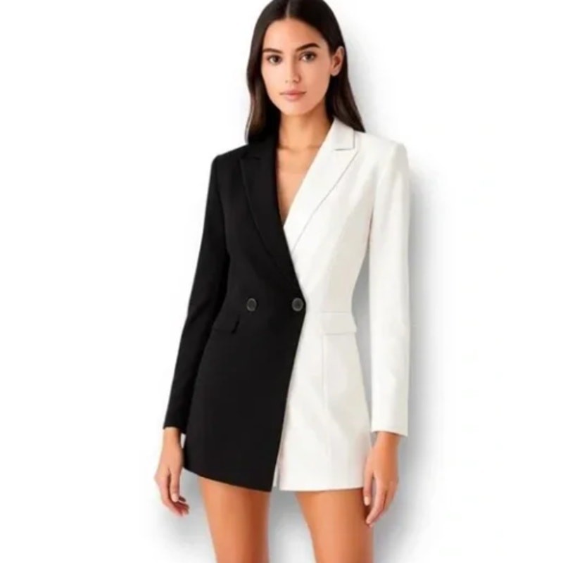 Endless Rose Black & White Colorblock Blazer Romper Size Medium NWT -see details