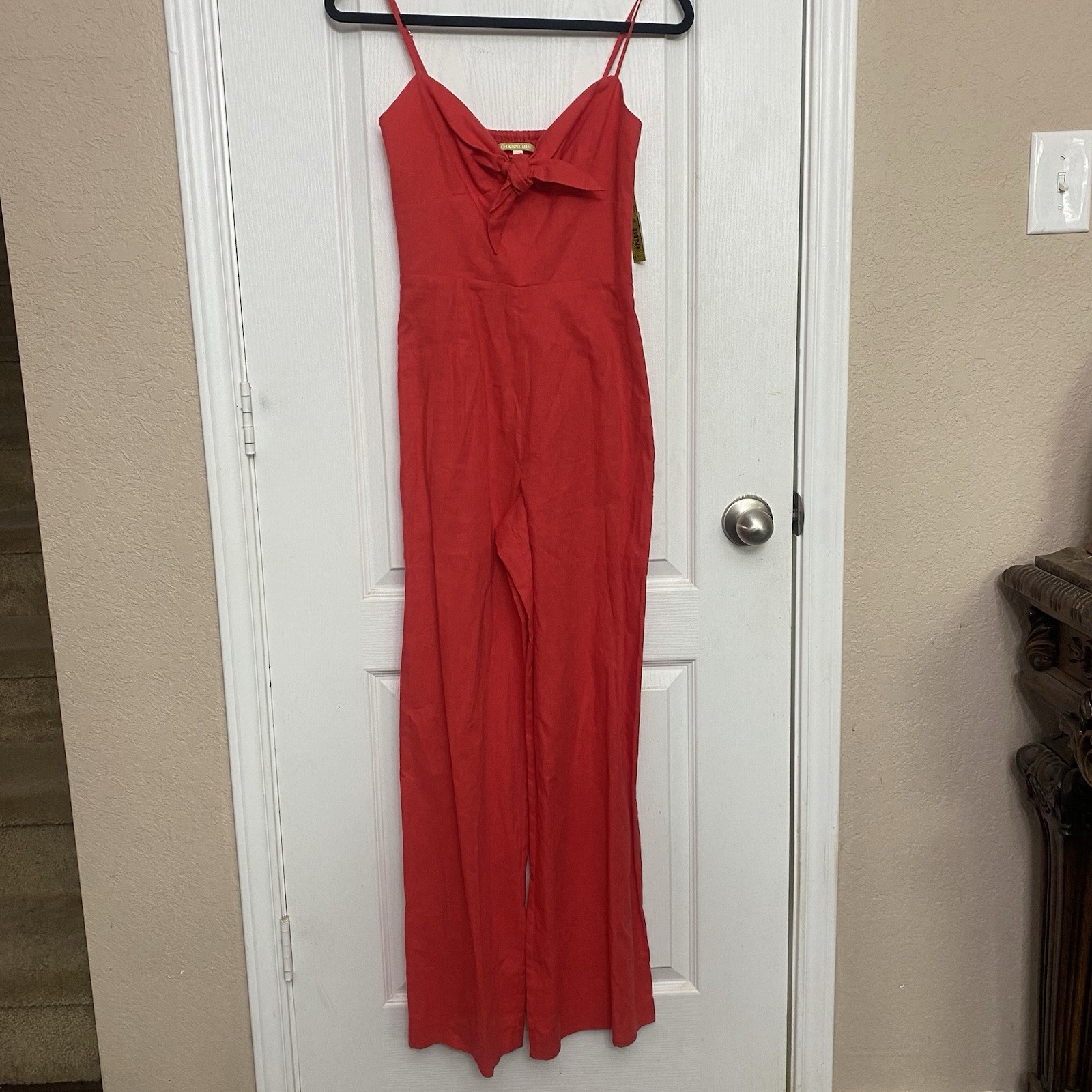 Gianni Bini Red Jumpsuit Womens Size 2 Wide Leg Spaghetti Strap Tie Front