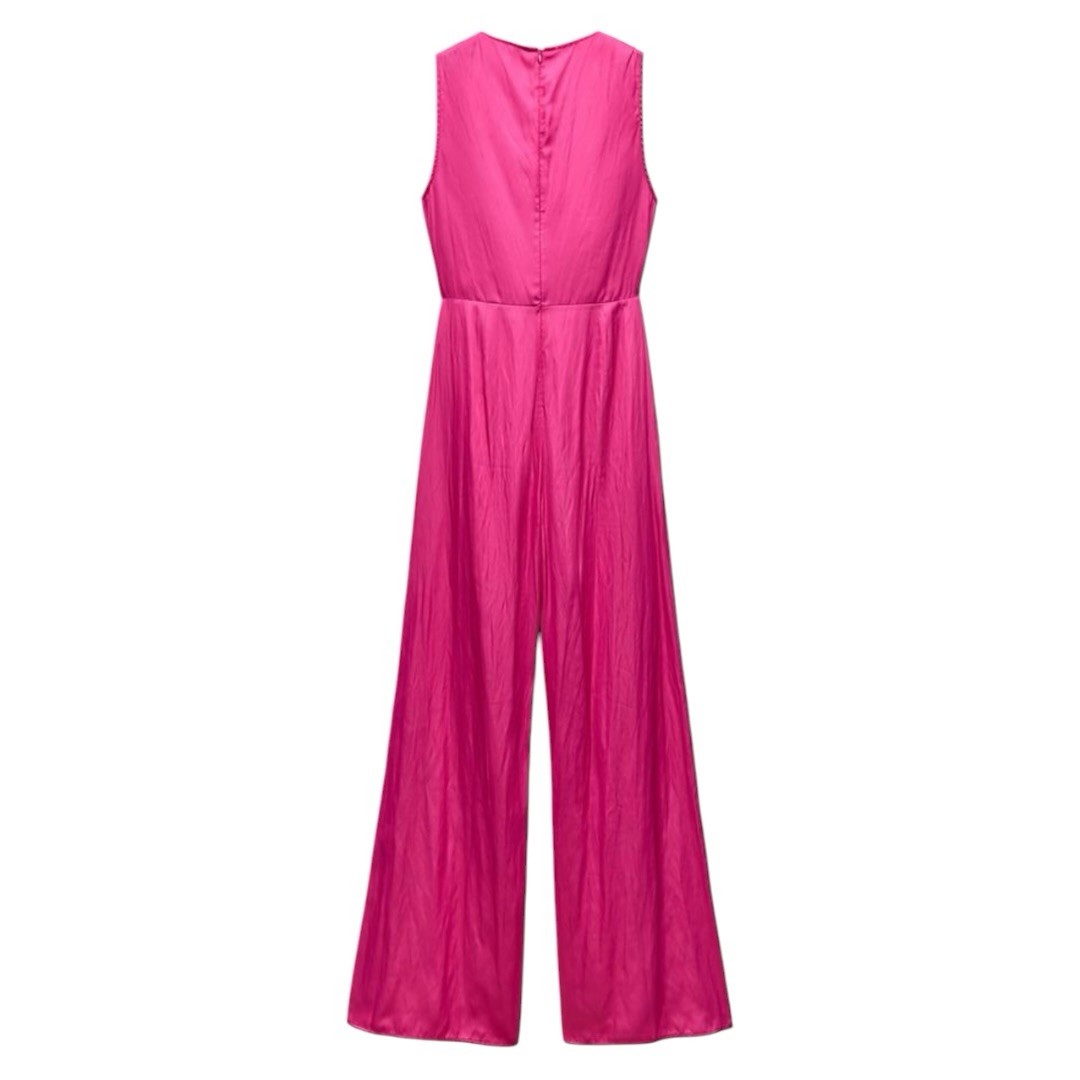 ZARA Fuchsia Satin Effect Wide Leg Jumpsuit Size M NWT
