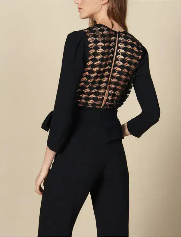 Sandro Paris jumpsuit black viscose size 34 XS women’s V-neck SFPCO00036