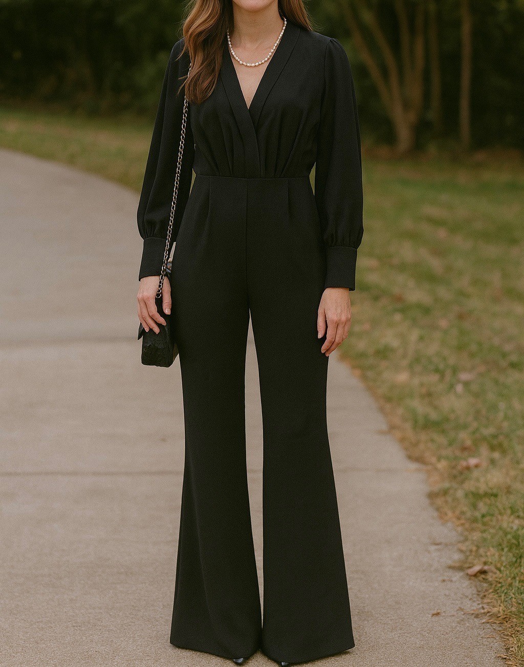 Boston Proper Black Long Sleeve Jumpsuit Wide Leg Classic Dressy Size 4 Women’s