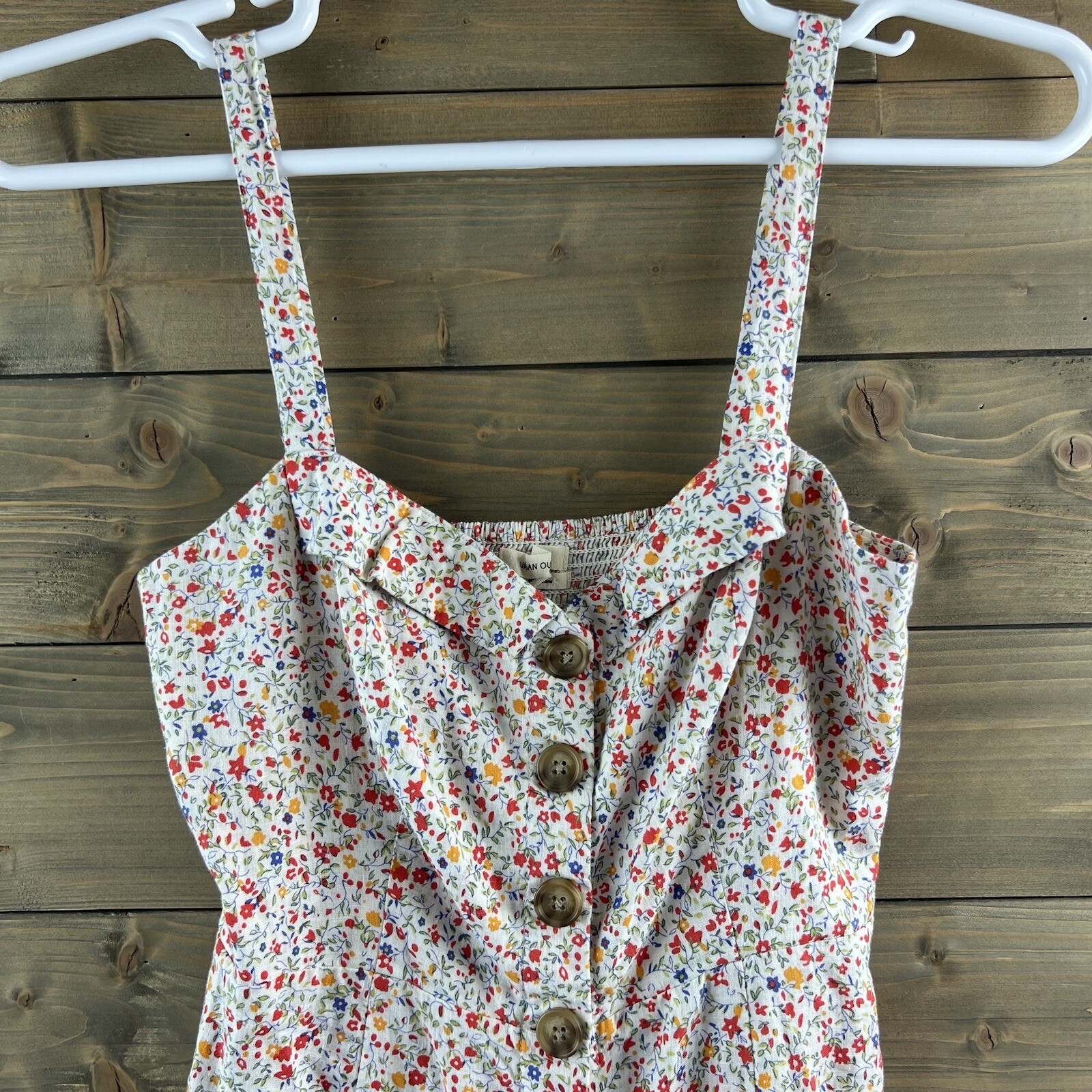 Urban Outfitters Womens Romper Sleeveless Floral Smocking Pockets Button Small