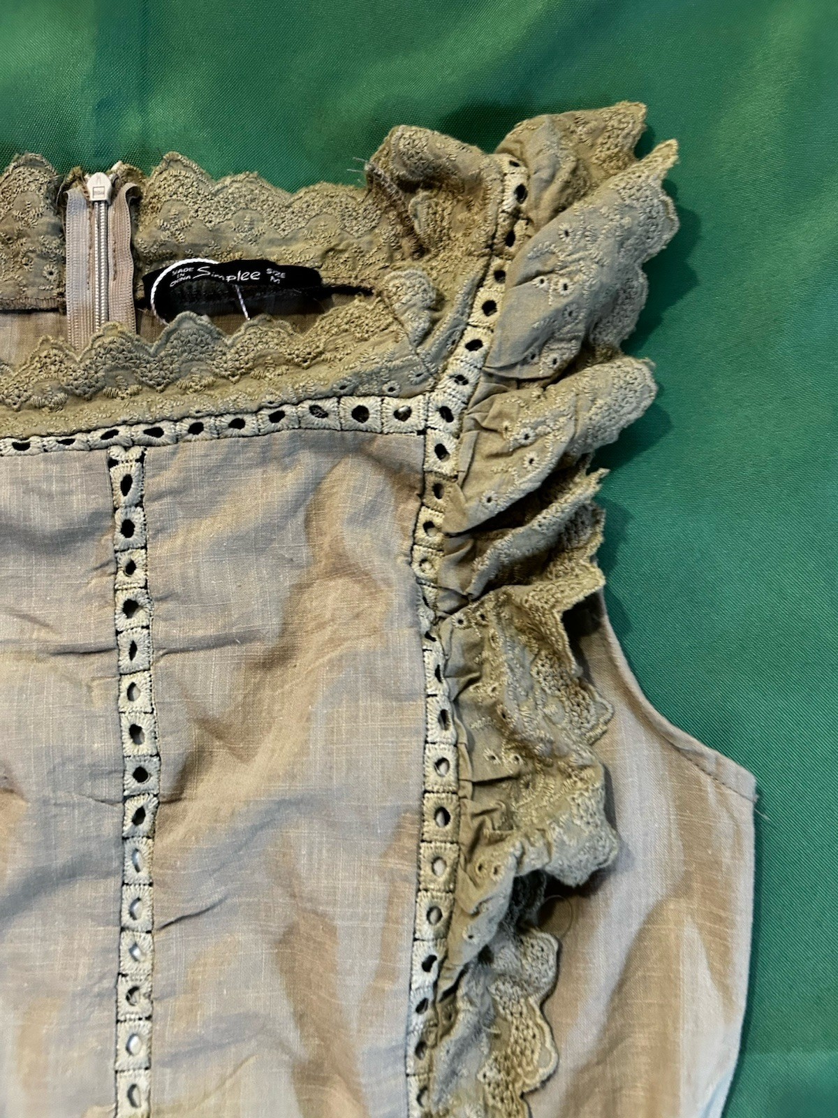 Ruffle Romper Juniors Medium 100% Cotton Forest Fairy Boho Festival Cottage Sage