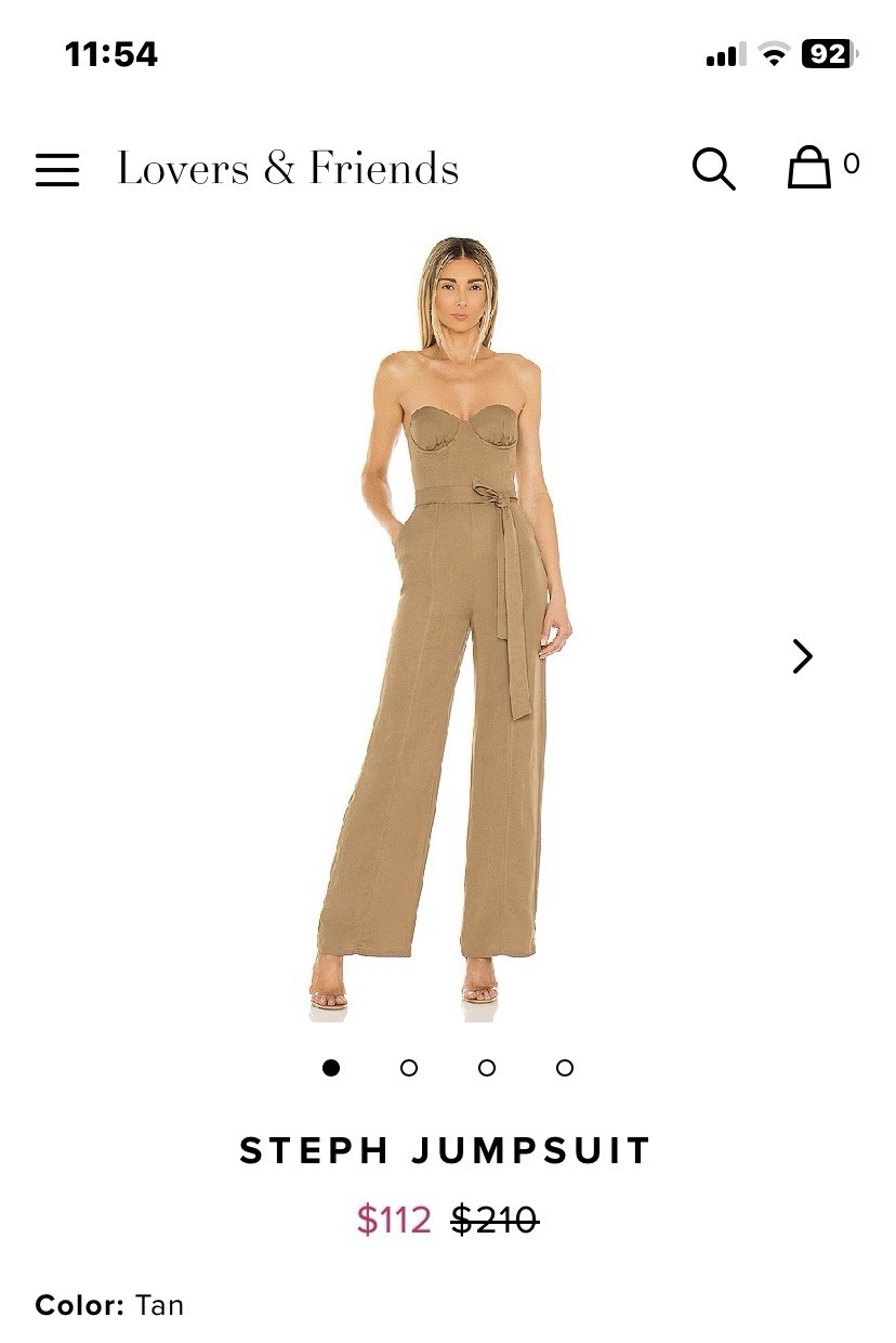 NWT Lovers + Friends Linen “Steph” Jumpsuit. Khaki Tan. Sz S. Orig $210.