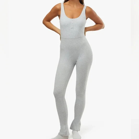 Weworewhat Henley Flare Jumpsuit Size Medium Heather Gray Athleisure