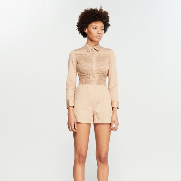 Maje Beige Sable Romper with Pockets in Size French 36