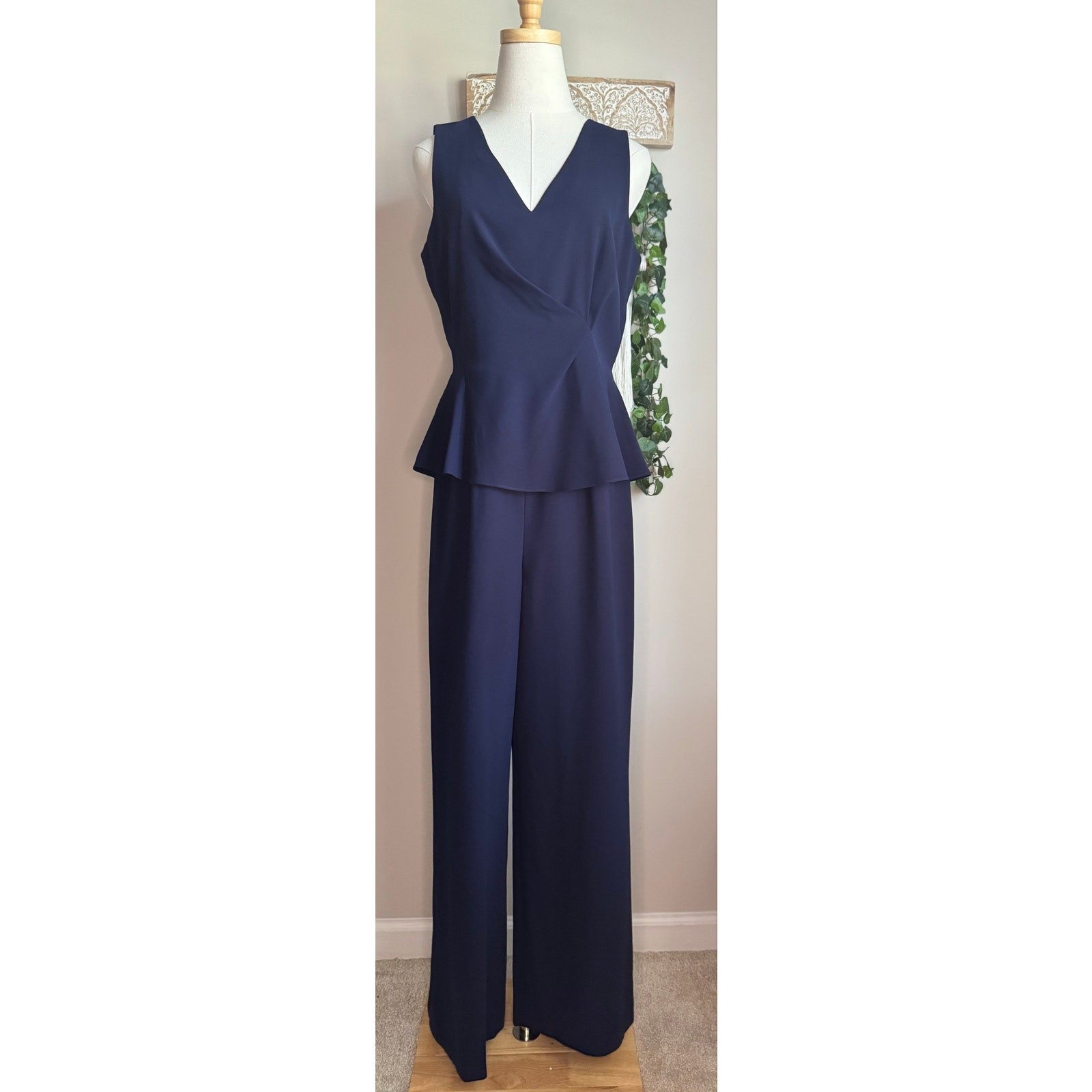 Antonio Melani Navy Blue Sleeveless Peplum Waist Jumpsuit sz 8
