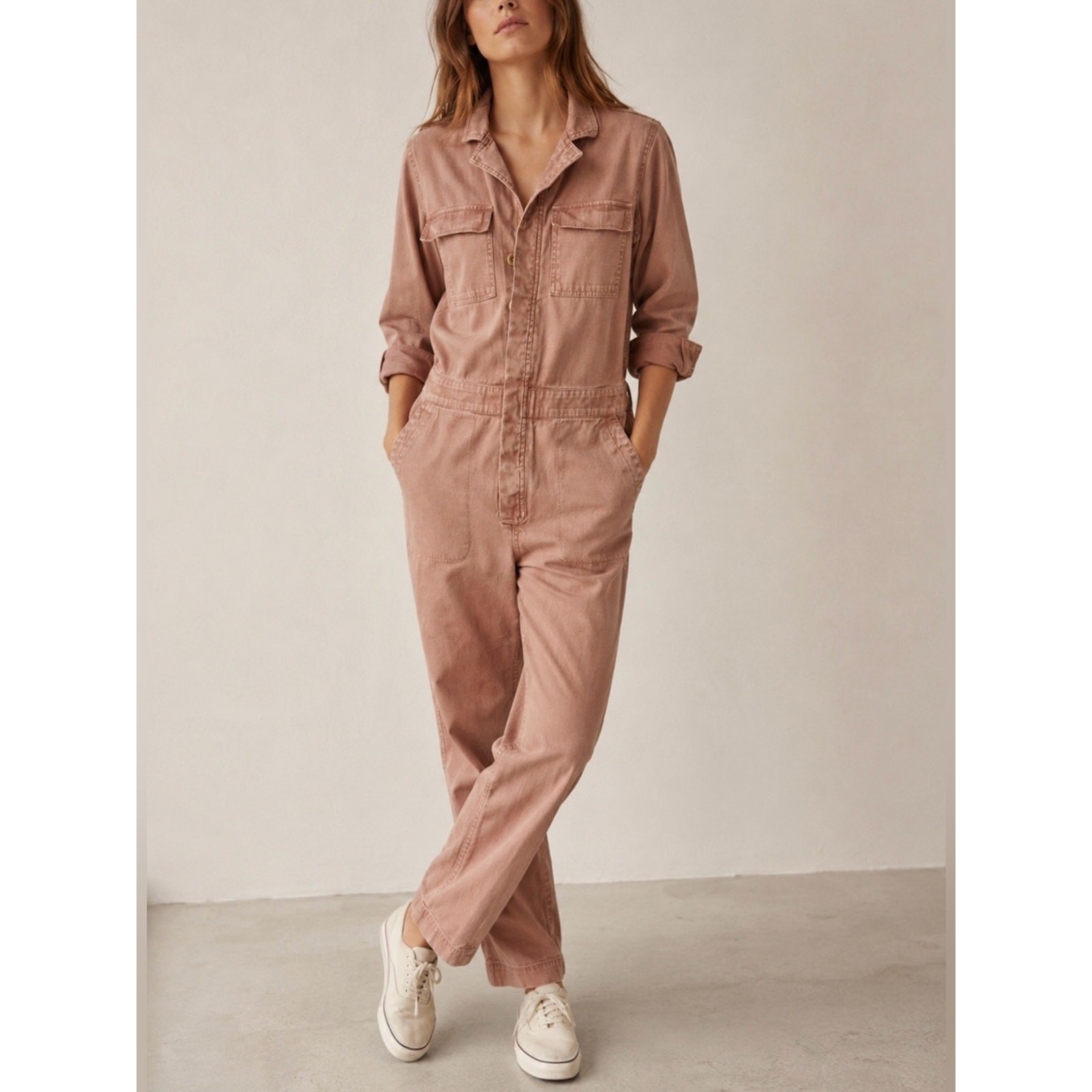 Madewell Signature Cotton Coverall Jumpsuit Dried Rosebud Color Minimalist Sz M