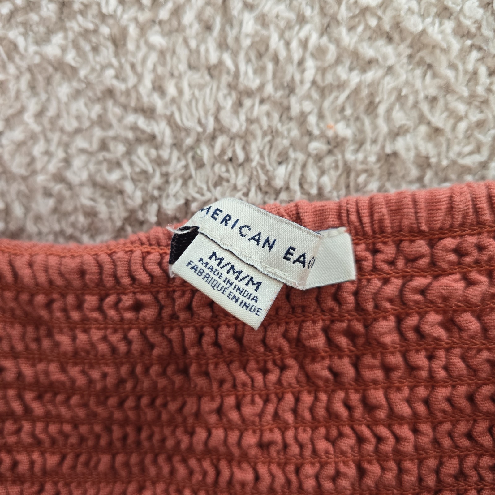 American Eagle Strappy Romper Coral Color Smocked Back Size M Cotton Linen Blend