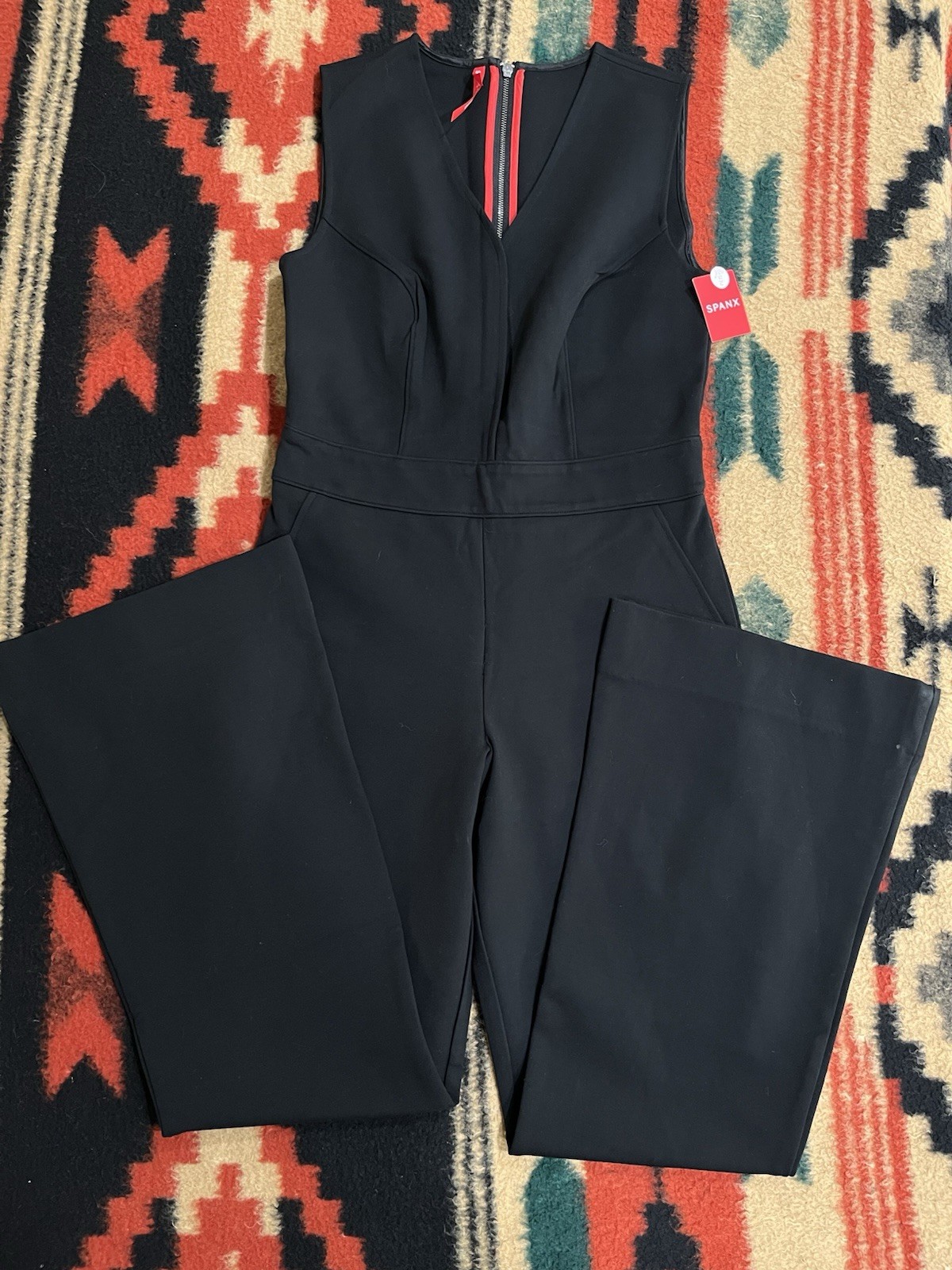 NEW SPANX The Perfect Sleeveless Jumpsuit Flare Ponte Black Womens Small Petite