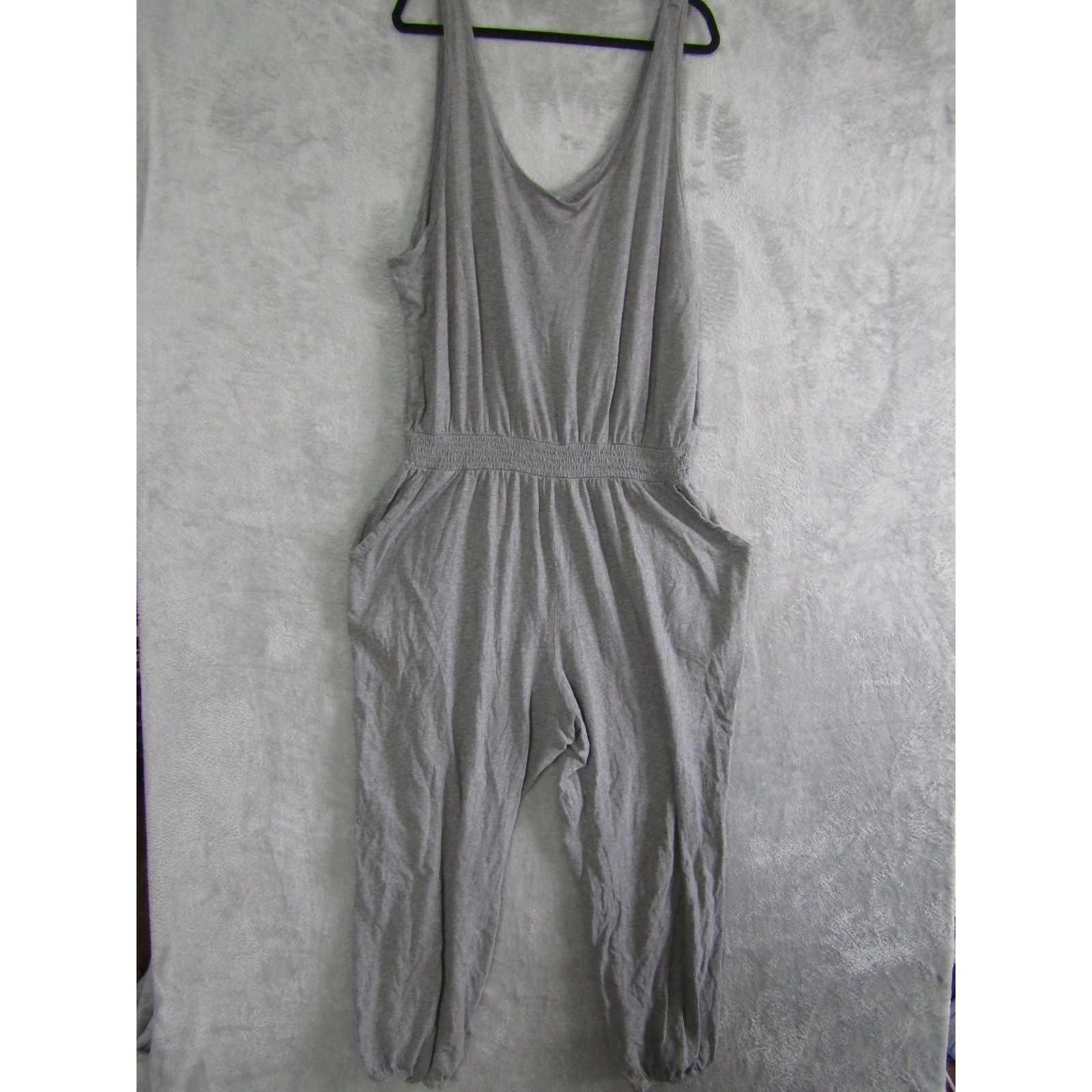 Aerie Gray Cotton Blend Smocked Waist Jumpsuit Jogger Pants Plus Size XXL TTG