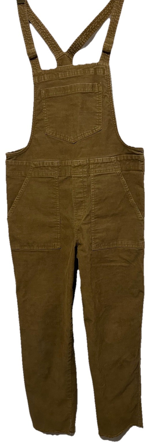 Aerie Corduroy Bib Overalls S Camel Brown Boho Crop Raw Hem Stretch Grunge Hippy