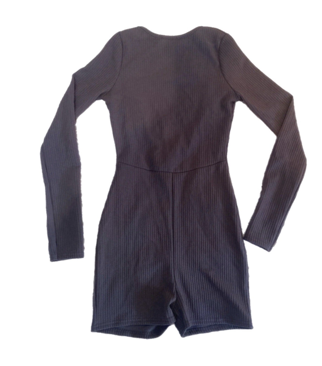 PrettyLittleThing Ribbed Scoop Neck Long Sleeve Romper Brown US 2