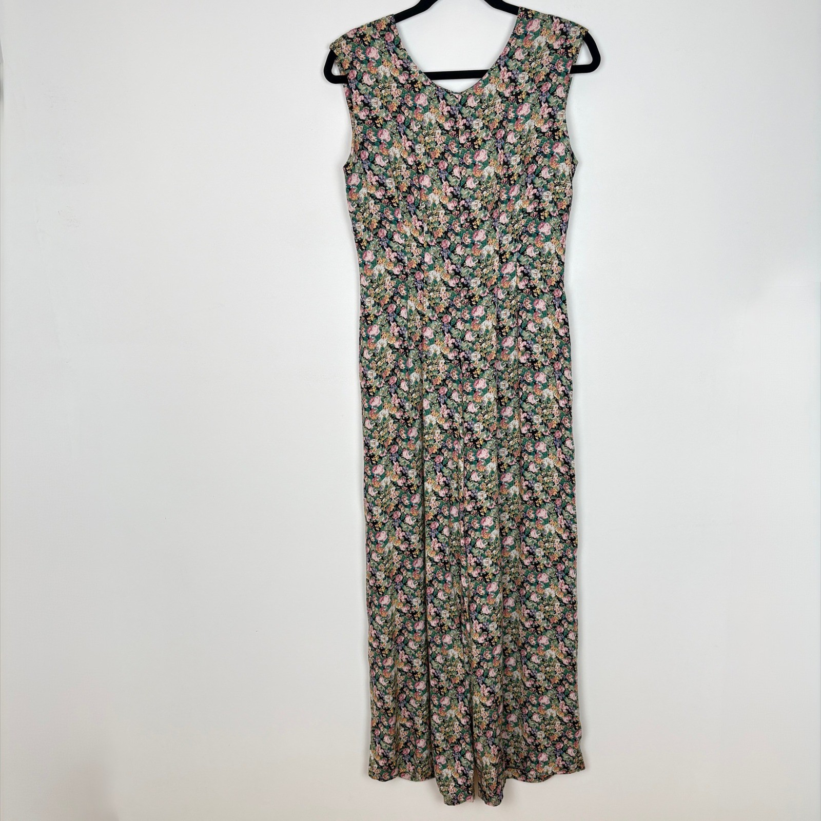VTG Expo Womens Black Floral Palazzo Jumpsuit Size 6 Neck Drape 90s Cottagecore