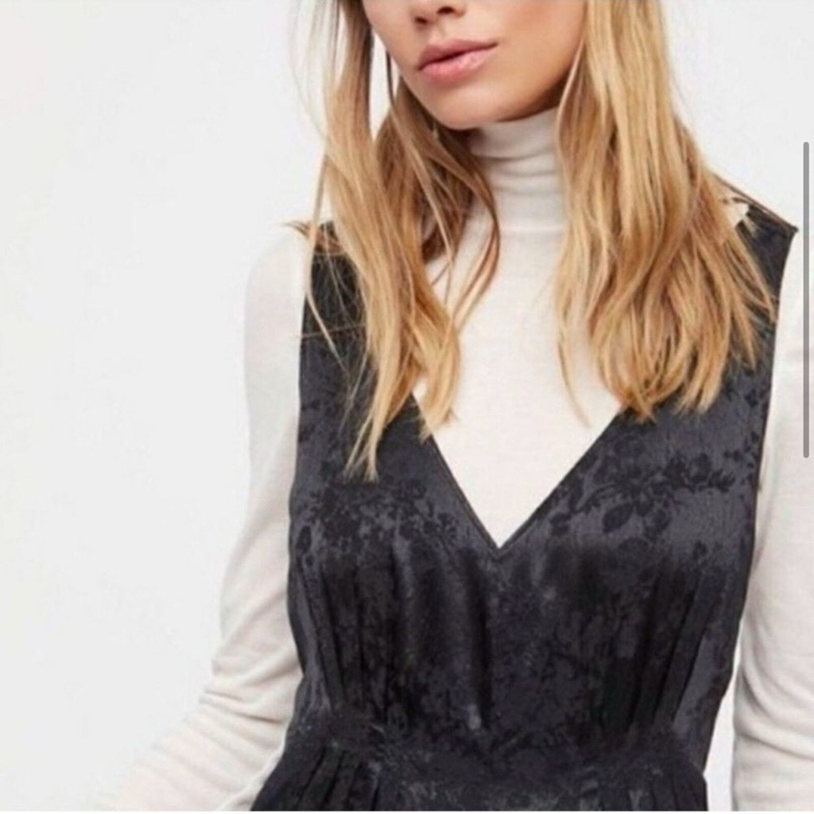 Free People XS Black Zuri Jumpsuit Extreme Wide Leg Silky Feel