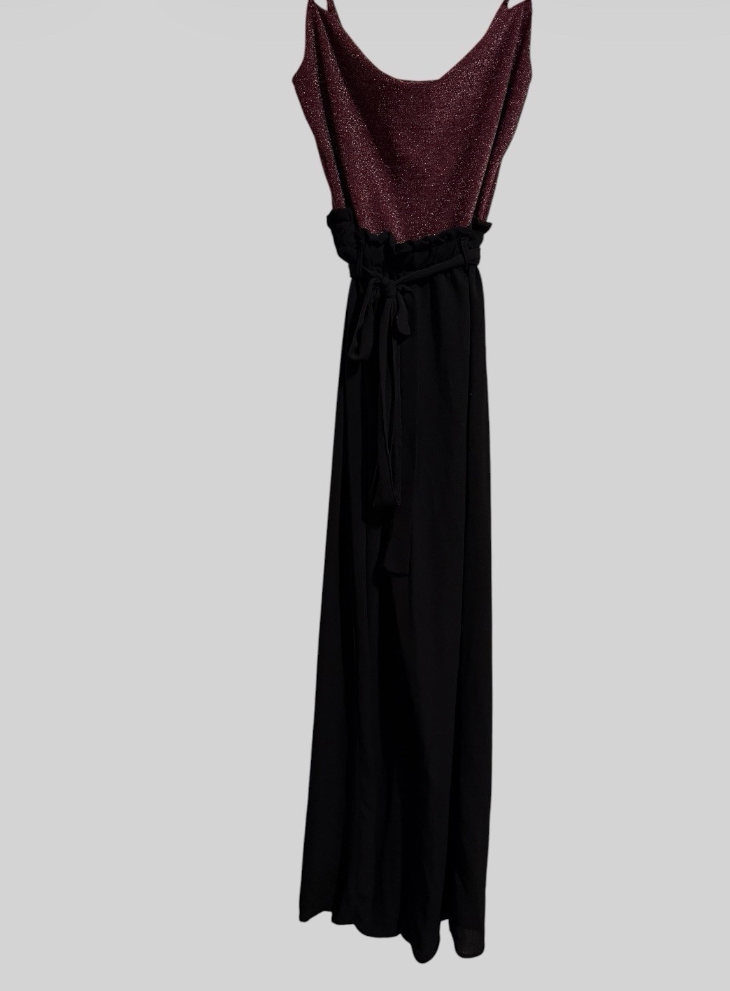 Justify Medium Black Wide Leg Jumpsuit Burgundy Glitter Cowl Neck Party Romper