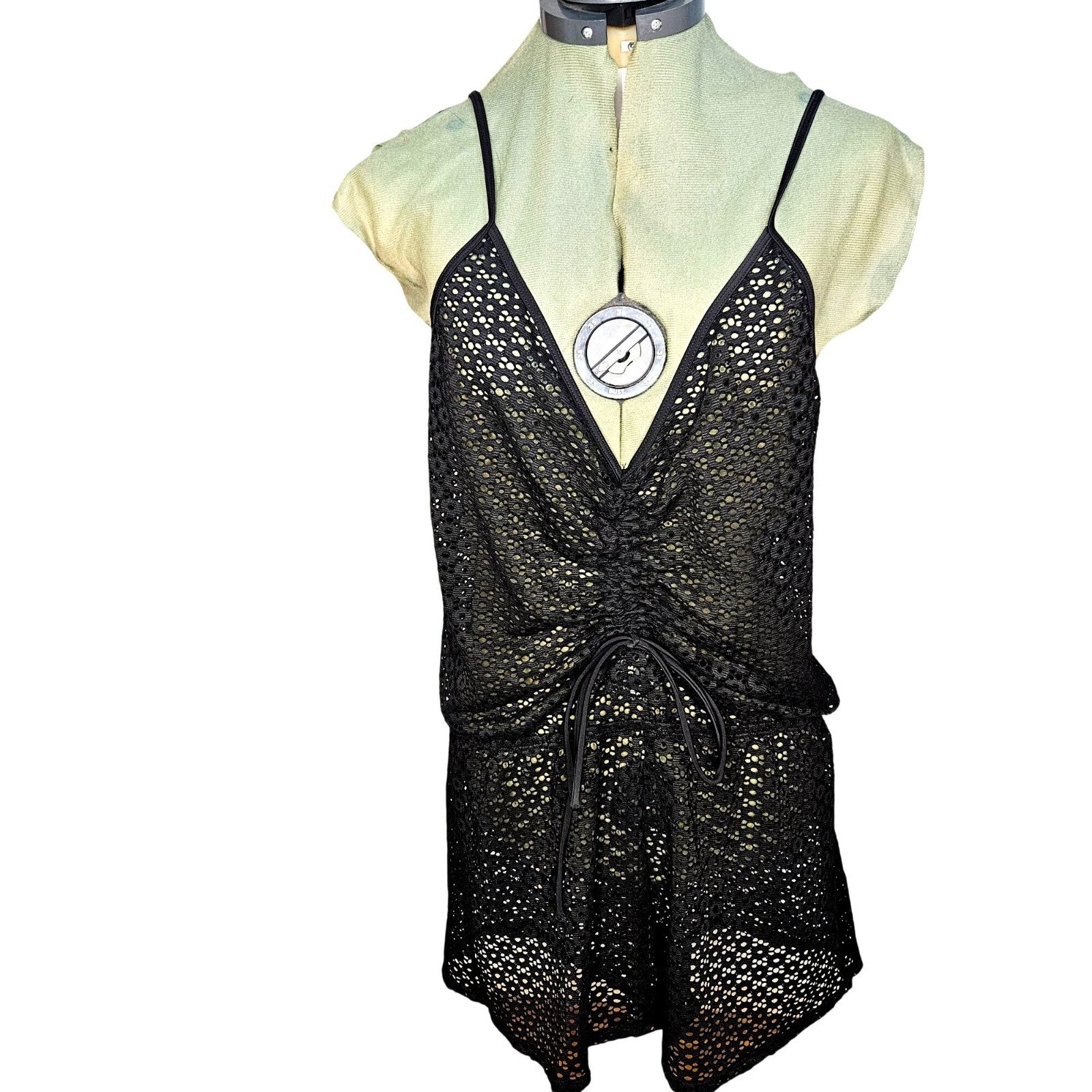 Woman’s Salt and Cove dark goth black open knit babydoll sheer swimwear romper X