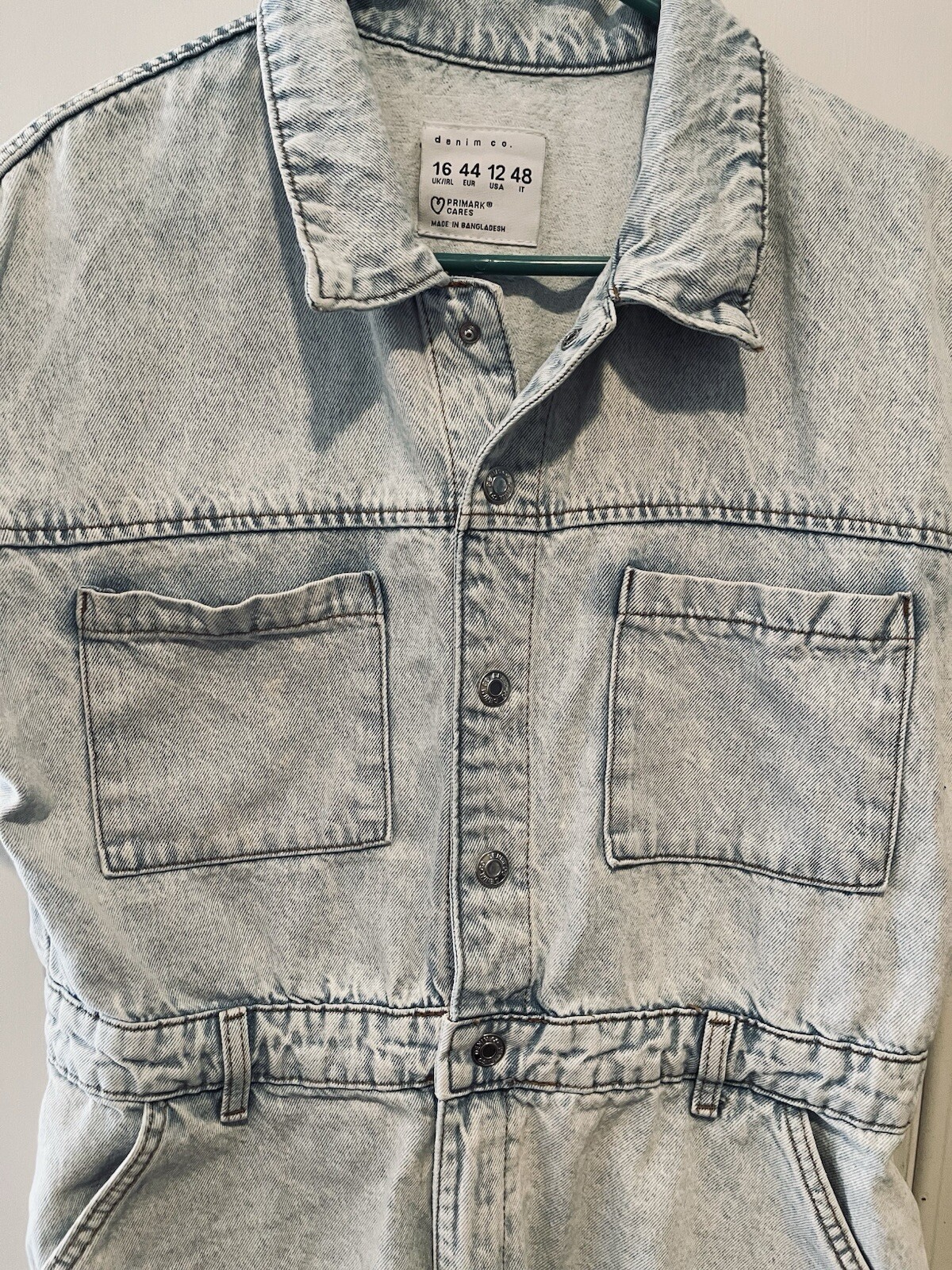PRIMARK DENIM CO | Light Wash Romper Blue Denim Jean Utility Snap | Size 12