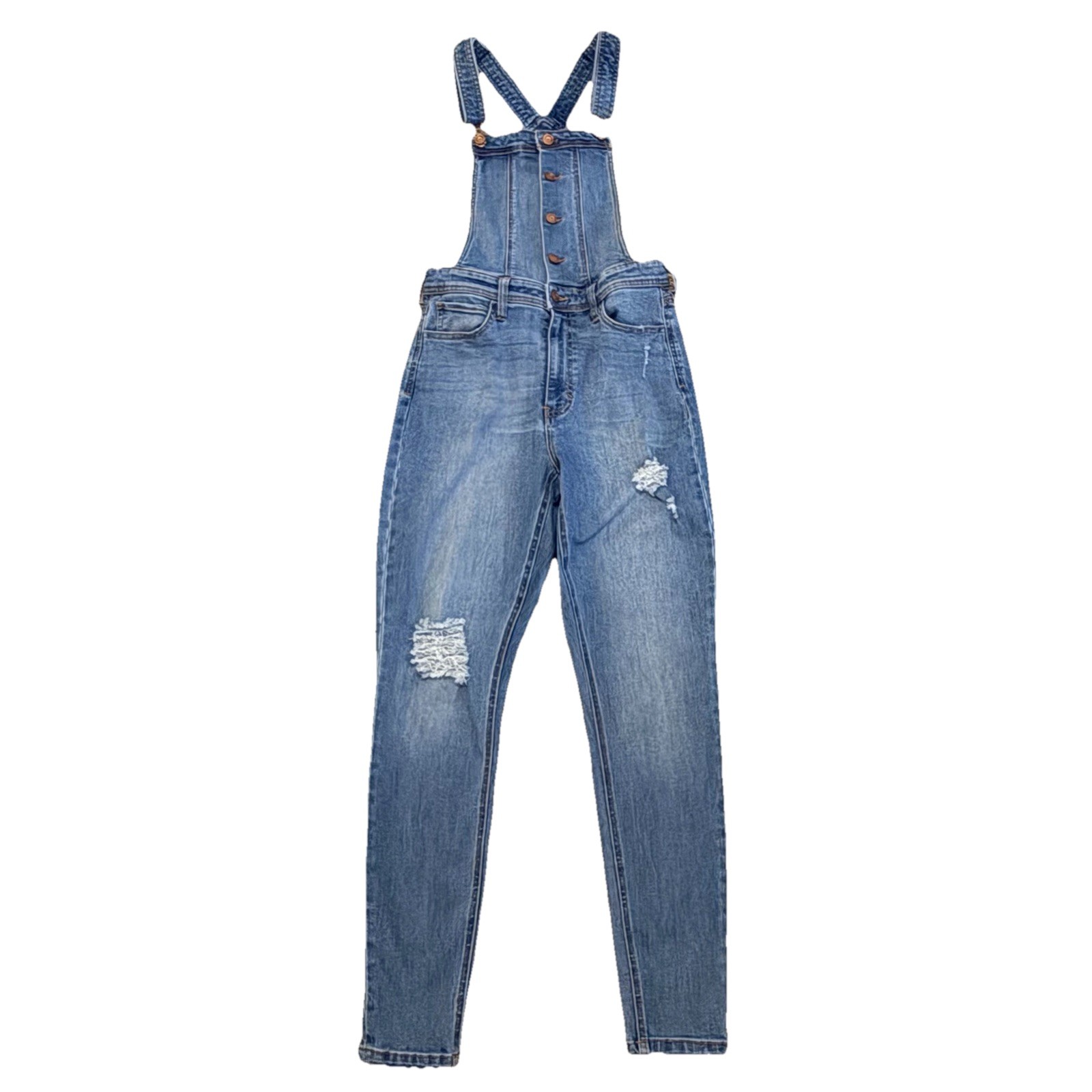 Fashion Nova Denim Overalls Women’s Size M Distressed Blue Jean Jumpsuit