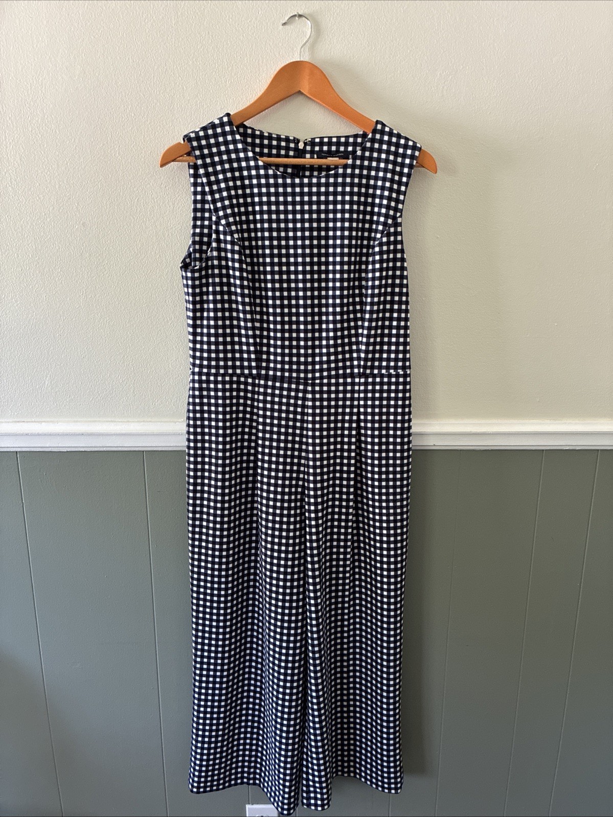 Tommy Hilfiger Cropped Jumpsuit Womens 8 Blue White Sleeveless Check Plaid