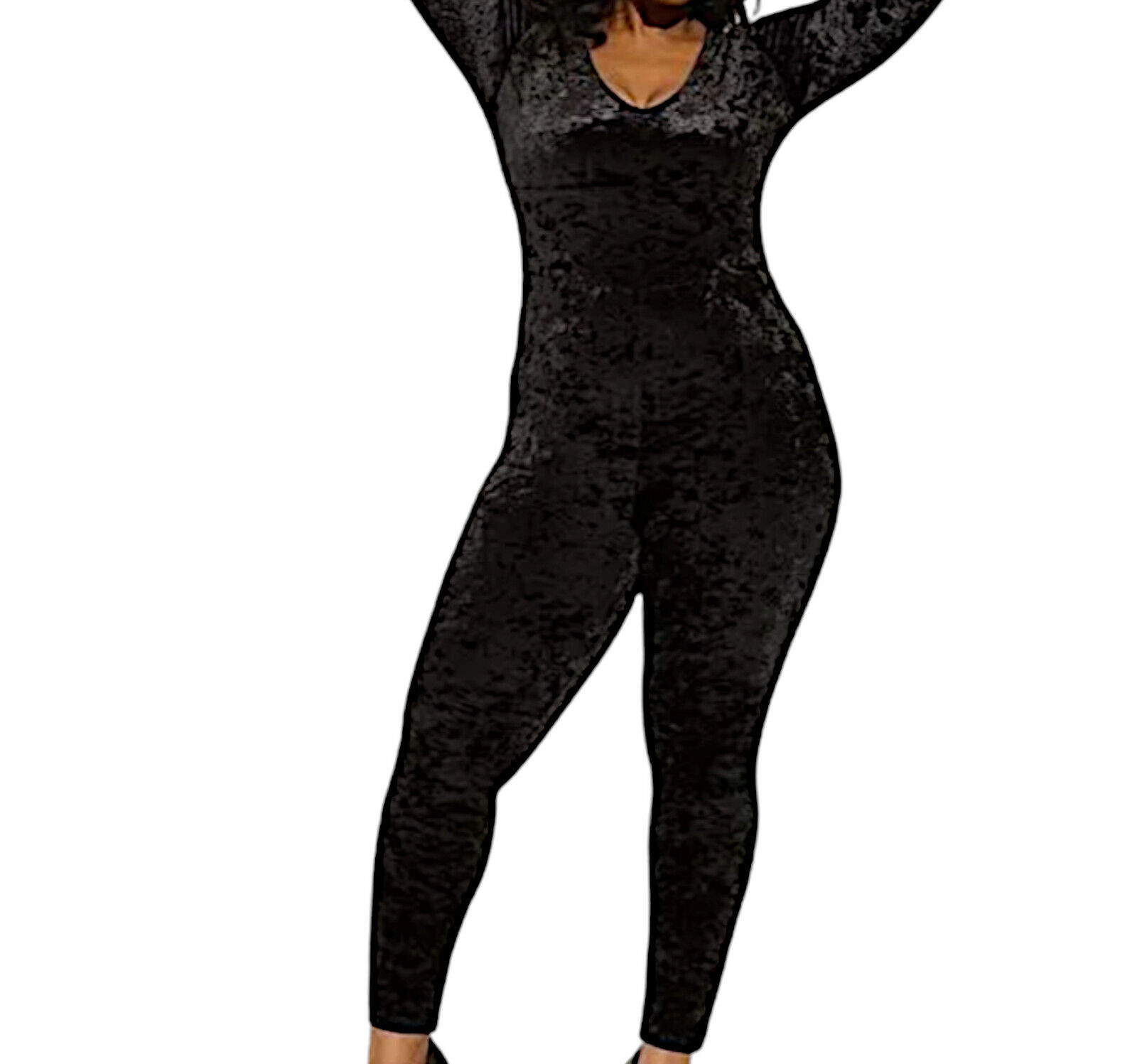 Torrid Black Crushed Velvet Long Sleeve V Neck Catsuit Plus Size 1X