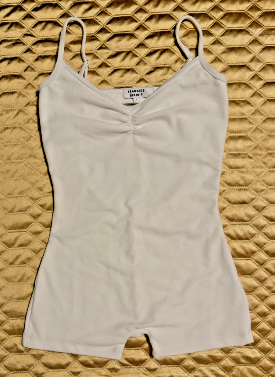 NWT Frankies Bikinis Meechie Terry Cutout Activewear Romper in Snow – size L