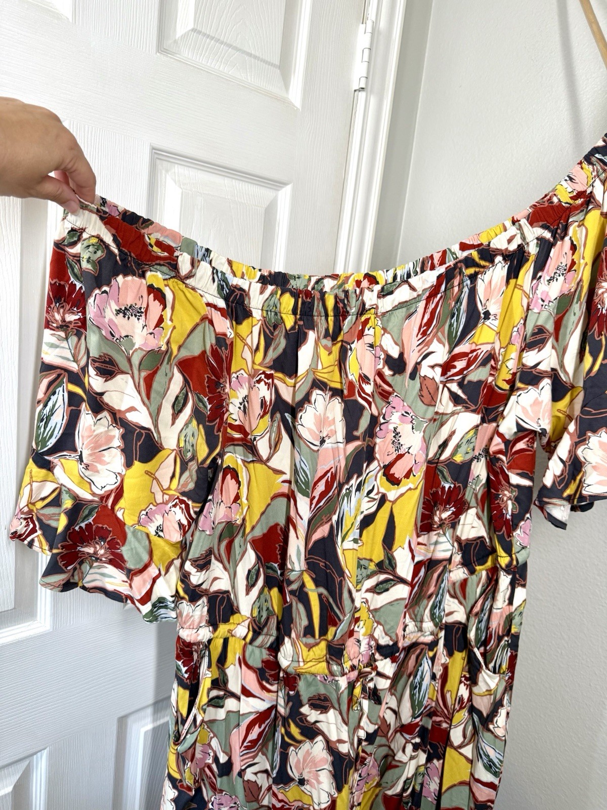 Torrid 3 Stretch Challis Floral Off The Shoulder Ruffle Romper Size 3X Spring
