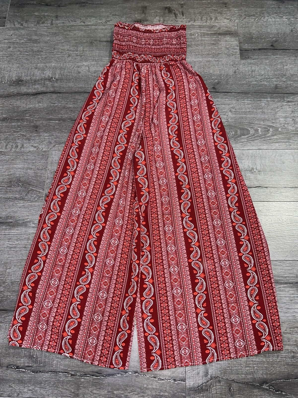 SHEIN Women’s Red Paisley Sleeveless Wide Leg Slit Pants Jumpsuit Size S #0675