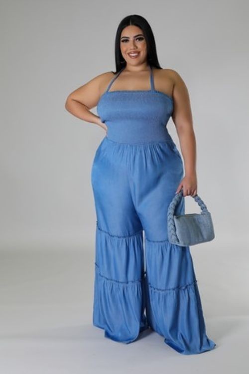 Boho Festival Wide Leg Palazzo Halter Resort Vacation Jumpsuit