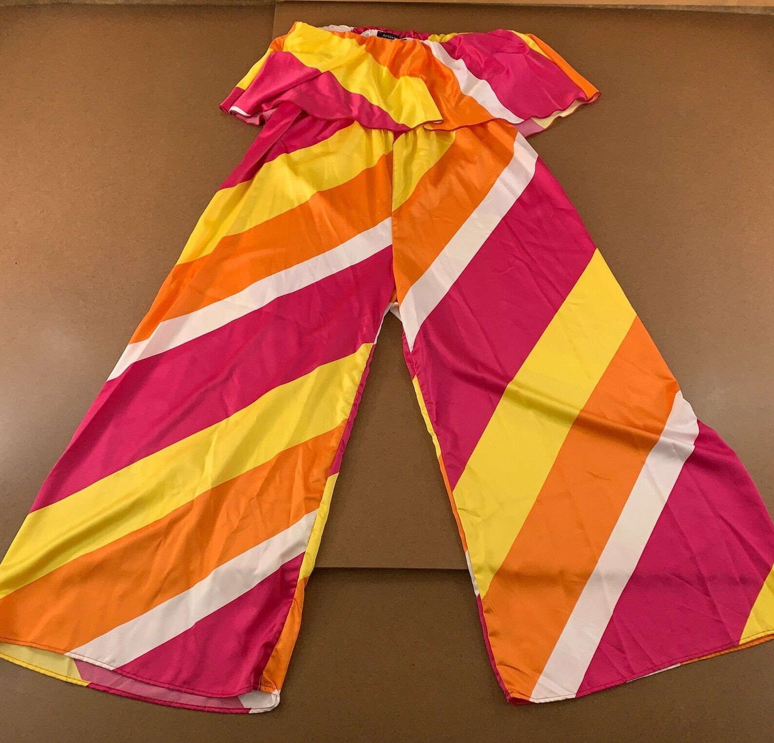 Ashley Stewart Womens Size 14/16 Colorful Striped Satin Strapless Jumpsuit New