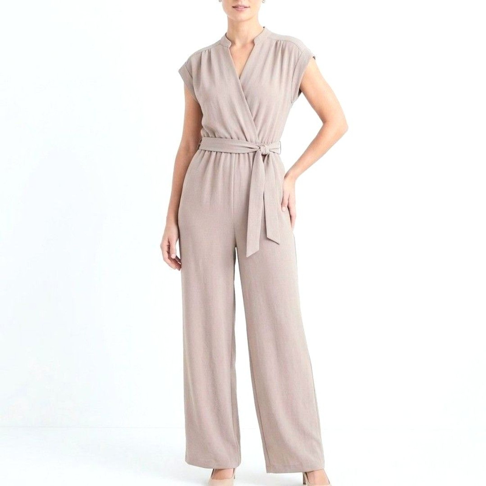 FRAICHE BY J Jumpsuit Long Sleeve Belted Beige Women Size XL Extra Large NEW NWT