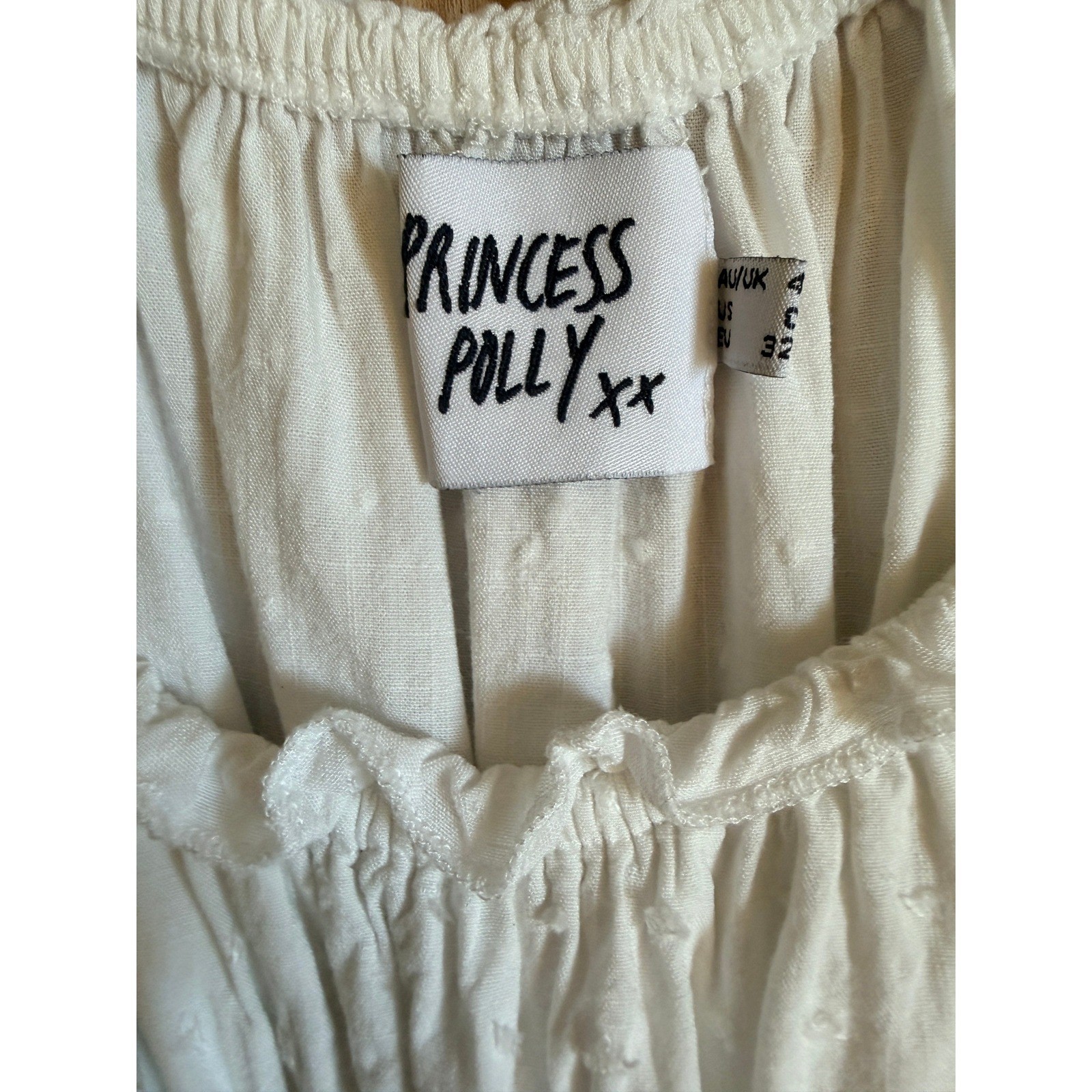 Princess Polly White Swiss Dot Ruffle Mini Romper Smocked Waist Boho Size
