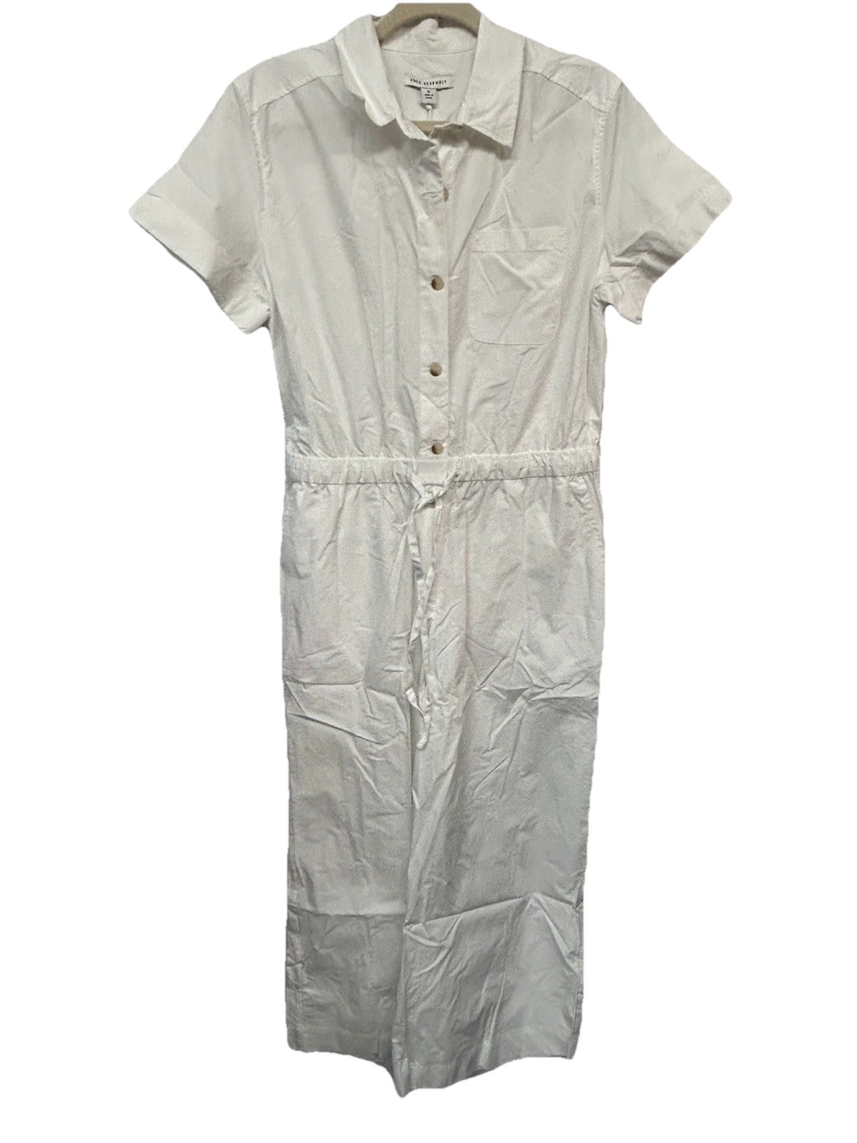 Free Assembly White Cotton Short-Sleeve Button Front Jumpsuit Size Small NWT