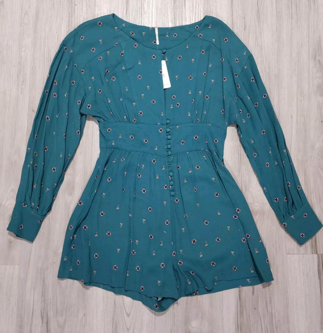 Nwt FREE PEOPLE Love Grows Romper Teal Green Size Small