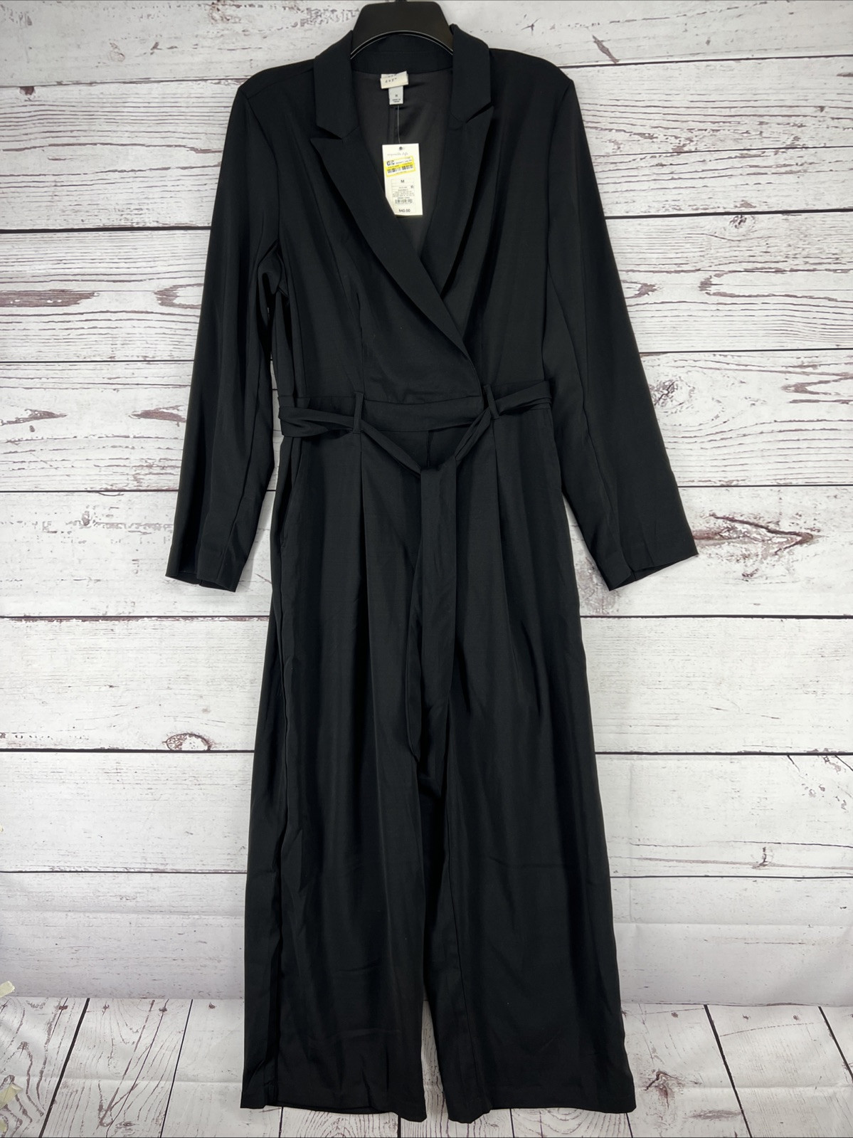 Women’s Long Sleeve Wrap Front Jumpsuit – A New Day Black M
